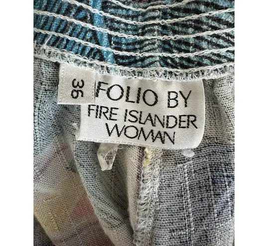 Folio By Fire Islander Woman Flax Blend Tropical Floral Pull On Midi Skirt Sz 12 Blue