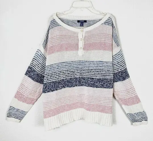 CHAPS  Pink & Blue Striped Henley Sweater