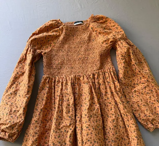 Floral Smocked Babydoll Maxi Dress Orange Size XS