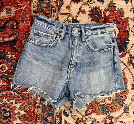 Moussy Vintage Denim Cutoff Shorts Frayed Hem High Rise Light Wash Size 0 Blue