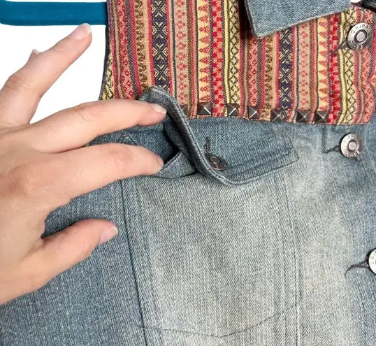 Cripple Creek Denim Aztec Southwest Studded Button Front Vest