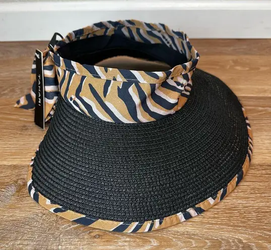 Tahari NWT Animal Print Packable Sun Visor Wide Brim Summer Hat, OS