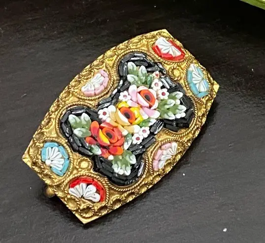 Vintage Italian Micro Mosaic Flower Brooch Made in Italy