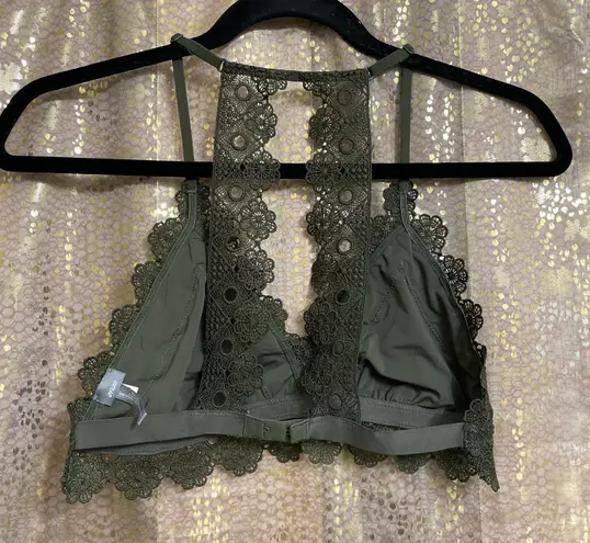 Aerie Boho Lace Racerback Triangle Bralette Olive Green M, NWOT