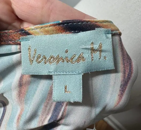 Veronica M Dress Women L ZigZag Orange Blue Wrap Style Bell Sleeve Stretch Party