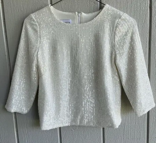 Camilyn Beth Sequin Allover Blouse 3/4 Sleeve in White Bridal Size 4