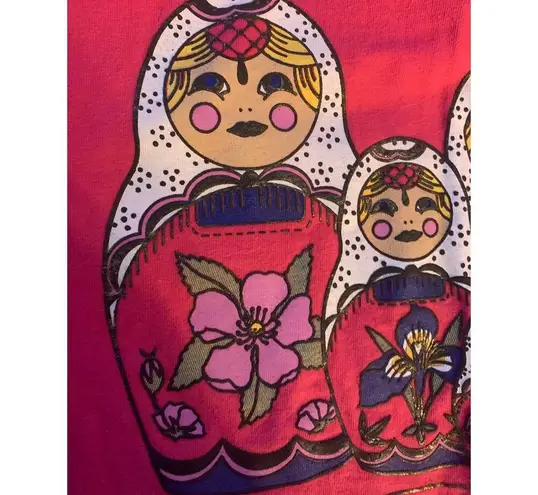 Vintage 90s Alaska stacking Russian dolls short sleeve woman’s size large Pink