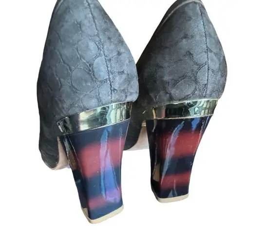 Elaine Turner Platform Heels Open Toe Brown Suede Tortoise Shell Heel Gold Hardw Size 6.5