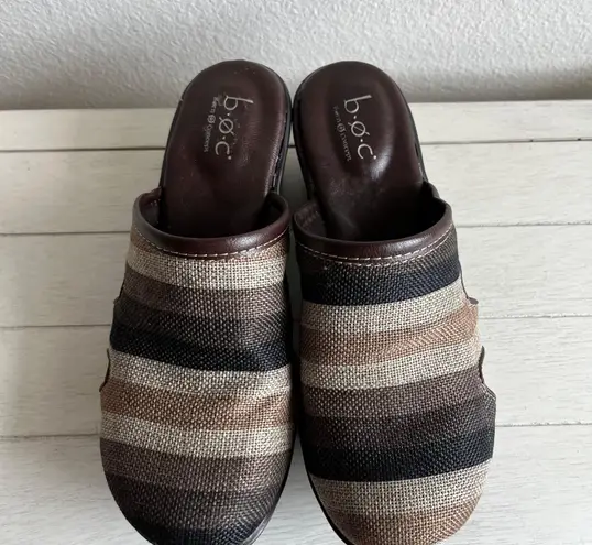 Born concept BOC s Neutrals Striped Linen Slip On Clogs Mules