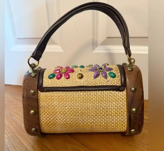 MAHLER Vintage Tropical Vacation Raffia Straw Floral Tiki Pinup 1960s Tan