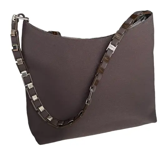 Salvatore Ferragamo Shoulder Bag Purse Nylon Chain Brown EUC