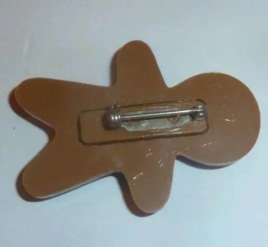 2 Vintage Xmas Christmas Holiday Brooches Pins, Gingerbread Man, Silver Bell EUC