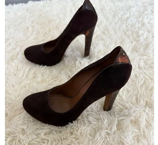 Donald J Pliner Heels Pumps Brown Suede Leather Trim High Heel Shoes 6.5