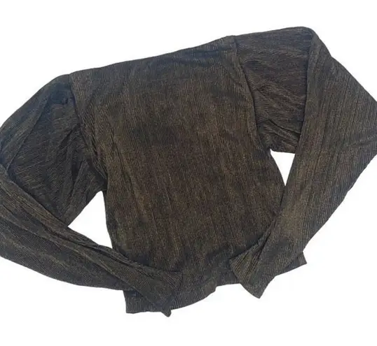 Moon River NWT Moon River Womens Metallic Ribbed Boat Neck Puffy Sleeve Top Black Gold XS