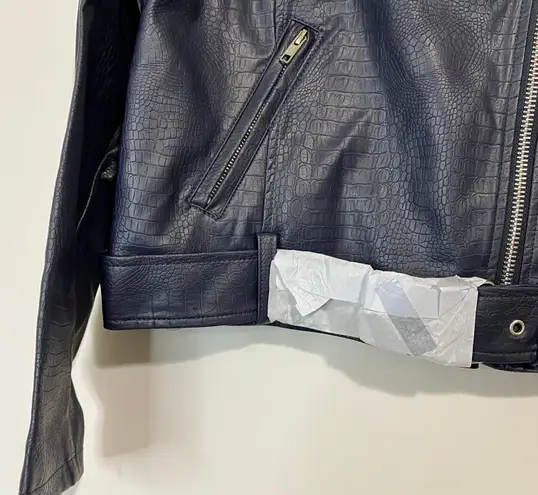 Zenana Outfitters Women’s Croc Embossed Faux Leather Belted Pocket Jacket Navy Size Sm NWT