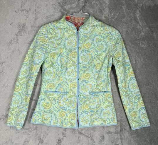 J. McLaughlin  Jacket Women Small Green Orange Floral Quilted Boho Granny Grandma