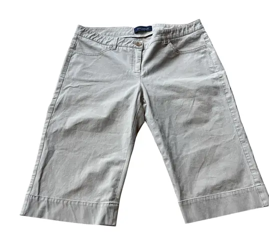 Piazza Sempione Women Mid Rise Khaki Bermuda Shorts Tan Beige Cotton Sz Large