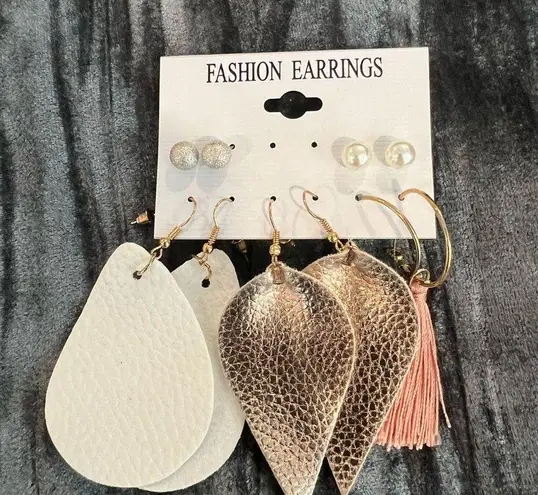 Elegant White and Gold Fashion Earrings Set