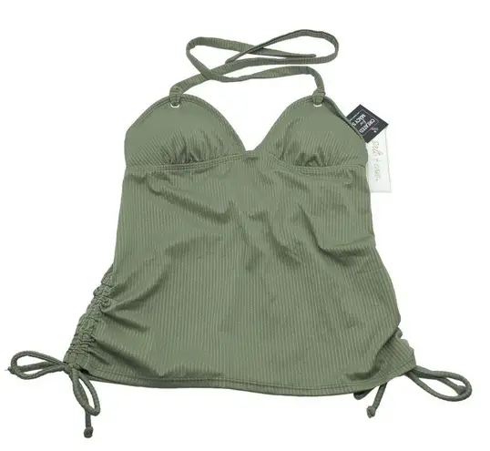 Salt + Cove Olive Green Halter Tankini Swim Top Ribbed Cinch Sides L Size L