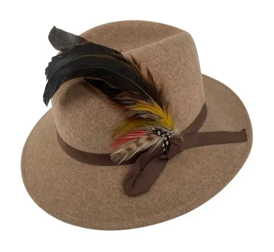 Vintage Knox Custom Felt Fedora Hat with Feather Accent Tan Wool Made in USA