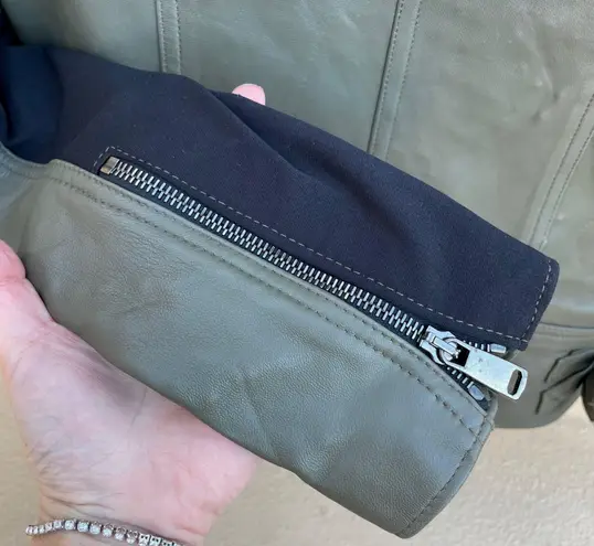 Nour Hammour Erin army green studded leather Biker jacket size FR 36 US 2 4 XS S