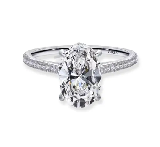 Sterling Silver SIZE 9 925 Oval Emerald Cut CZ Wedding Engagement Ring