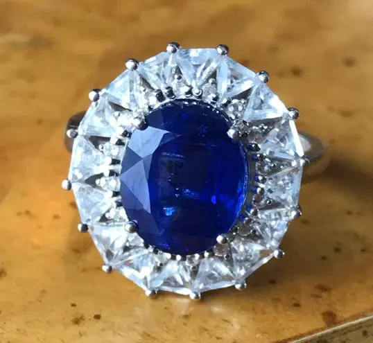 Natural Blue Kyanite Sterling Silver Cocktail Ring Discounted Size 8