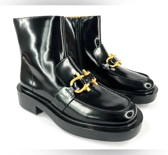 Bottega Veneta Monsieur Horsebit Glossy Black Leather Zip Ankle Boots Size EU 38