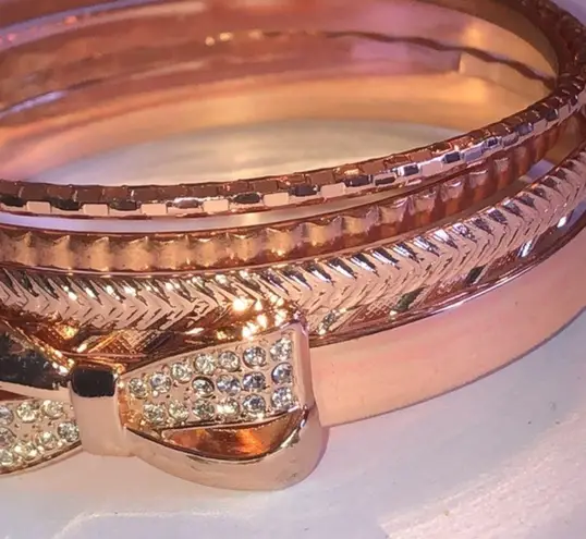 5 Rose Gold Tone Bangle Bracelets CZ Bow Bangle