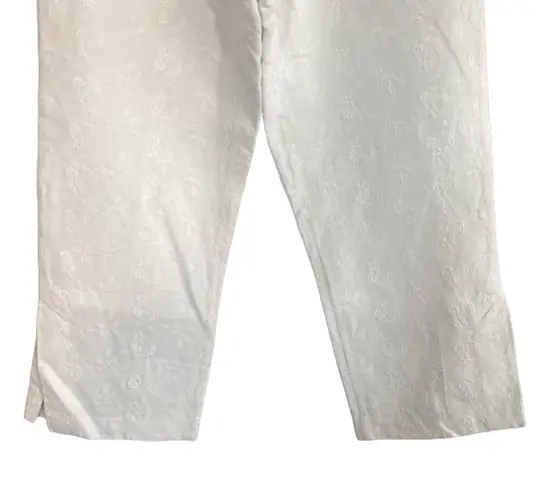 Herman Geist White Linen Blend Embroidered Floral Pants Women SZ 6