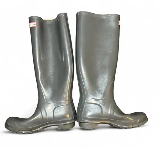 Hunter  Original Tall Gloss Rain Boots Women’s Size 8M Gray Waterproof W23616 thumbnail 6