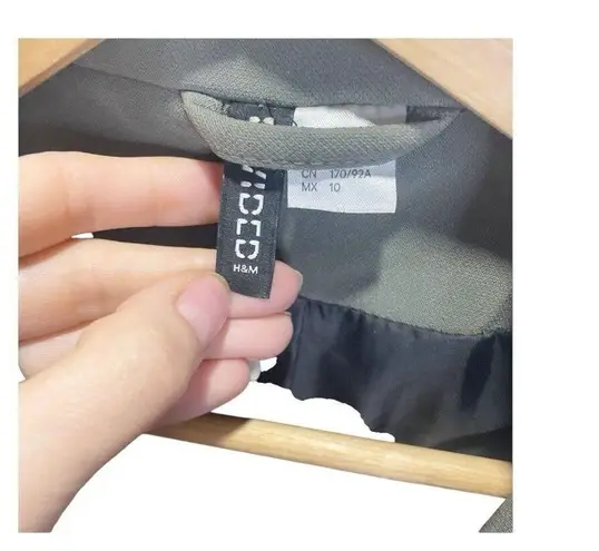 H&M  Army Green Trench Coat Faux Leather Sleeve Asymmetric Zip Moto Jacket Sz 10 thumbnail 5