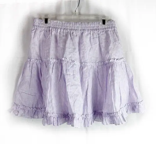 Hill House  The Paz Linen Mini Skirt in Lilac Purple Stripe Ruffle XL