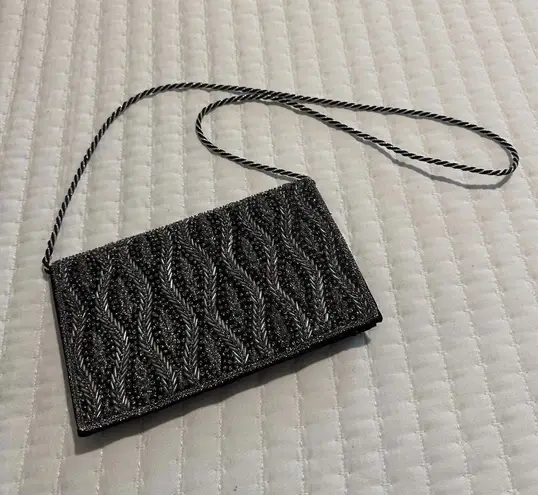 Women’s Black & Clear Beaded Bead Thin Shoulder Bag Evening Purse