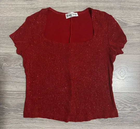 Ronni Nicole by Ouida Women Sparkling Wine Fitted Square Neck Holiday Blouse XL