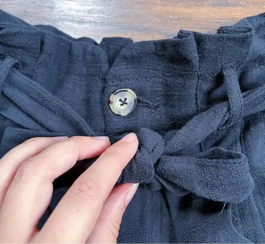 Good Luck Gem • Textured High Paperbag Waist Shorts black tie waist cotton