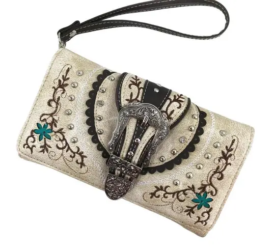 Flower Design Belt Buckle Women's Wallet White