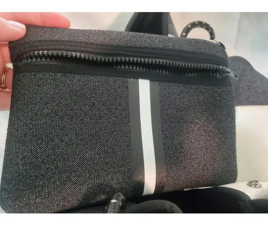 Haute Shore GREYSON UPTOWN Tote Purse Black/White Stripes Bag. A12 Black