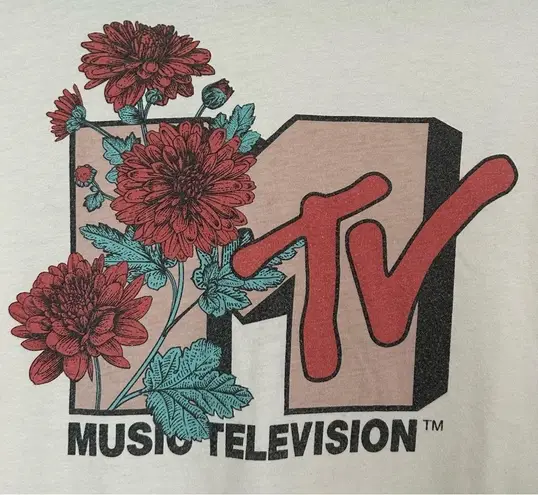 MTV Ivory Graphic Print Floral T Shirt S Tan