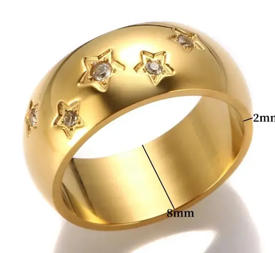 Boutique NEW Women's Wide Pave Diamond Star Gold-Plated Ring Band Size 7