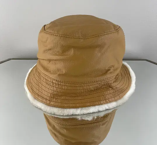 wilson's leather  Vintage Y2K Tan Golden Brown White Faux Fur Lined Bucket Hat