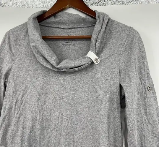 Neon Buddha Gray White Knit Top Cowl Neck Roll Tab Sleeves Surf Tunic size small