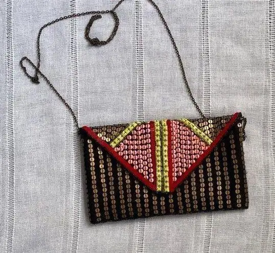 Berry NWOT Colorful Beaded Clutch with Chain Strap Pink