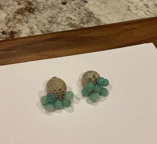 Cha Cha Vintage Green Signed Coro Gold Tone Beaded Clip On Earrings