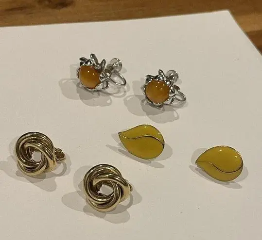 Lot Of 3 Small Clip On / Screw On Style Earrings