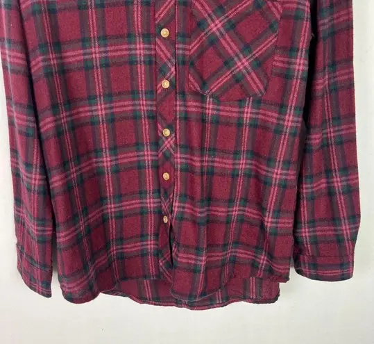 Thread and Supply NWT  Relaxed Plaid Flannel Buttondown Shirt Wine Size XS NEW