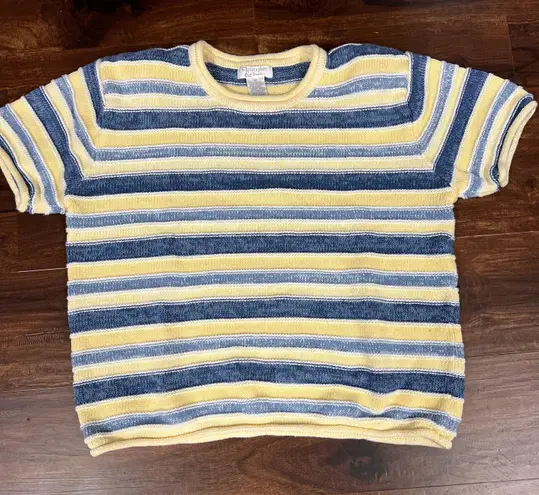 Christopher & Banks Vintage Yellow And Blue Short Sleeve Sweater 