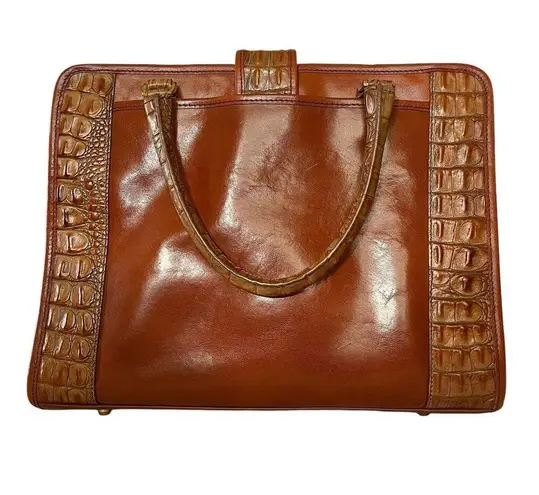 Brahmin Vintage  Brulee Tuscan Satchel - Cognac Leather Croc-Embossed Handbag