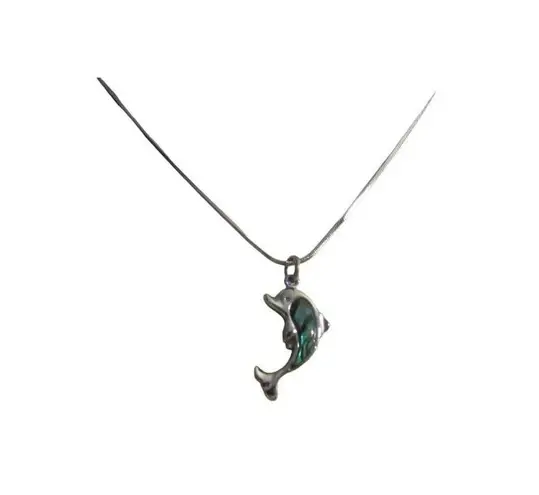 Silver Tone Dolphin Necklace Ocean Abalone Pendant Chain