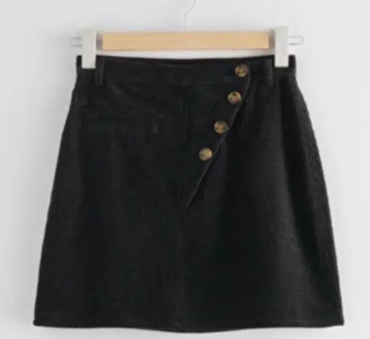 & Other Stories corduroy button skirt in black